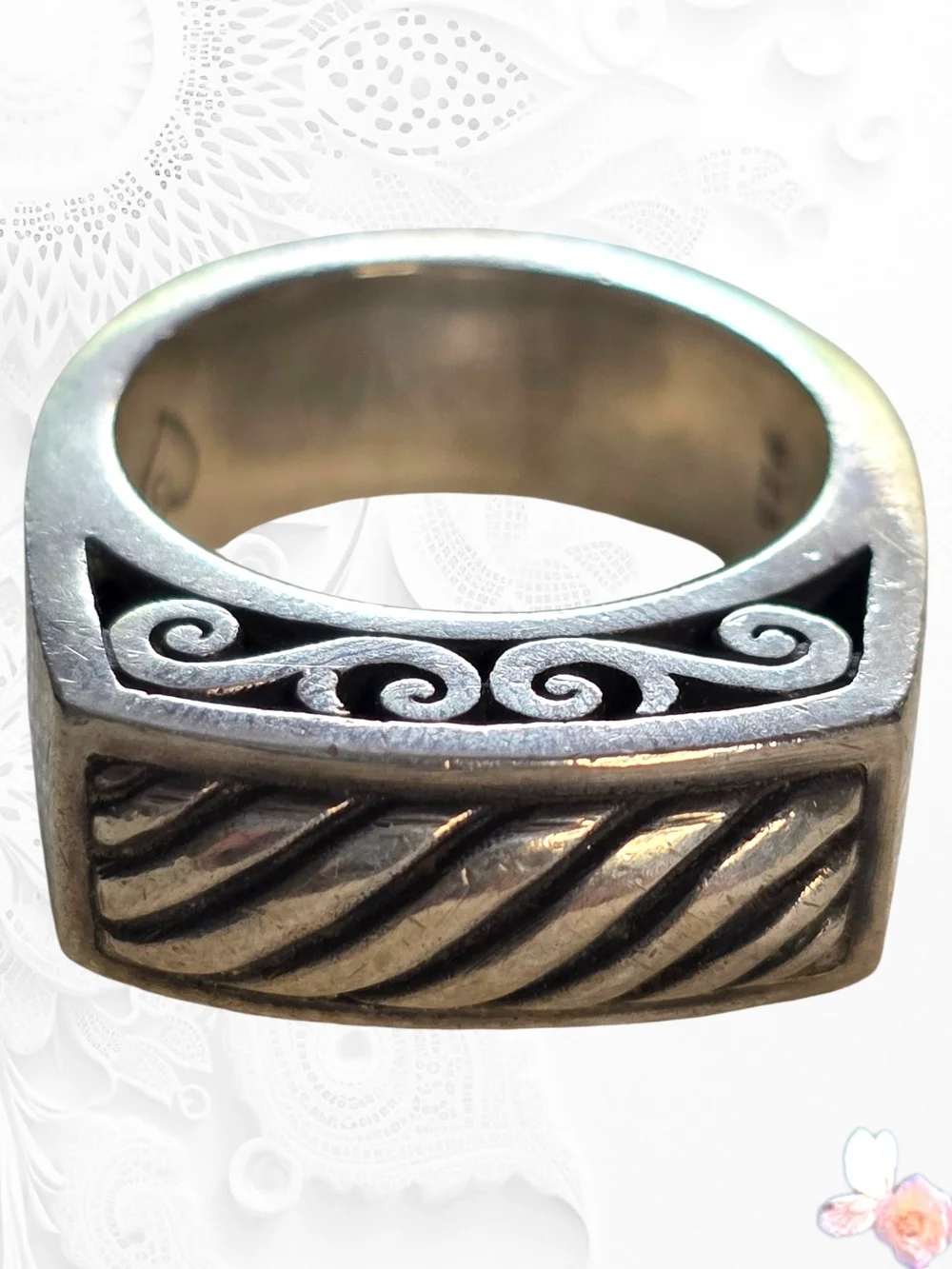 Brighton Chunky Rope Scroll Wide Band Ring Heavy Silver Plate Size 8